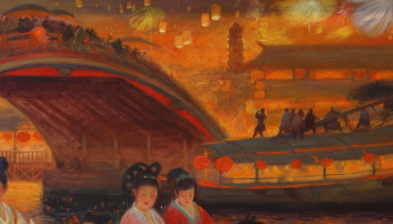 油画作品《元宵节》