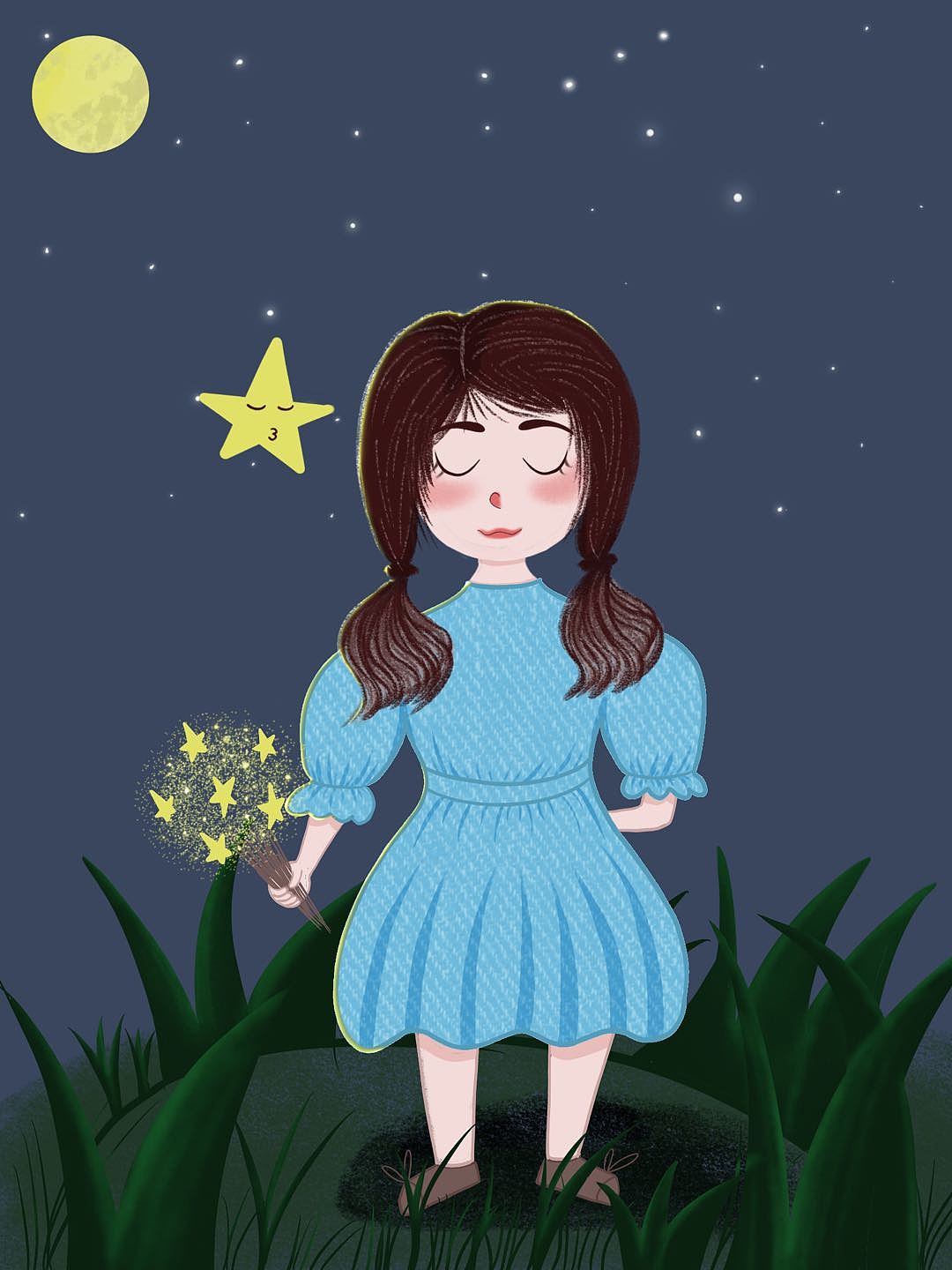 夜空下的小女孩