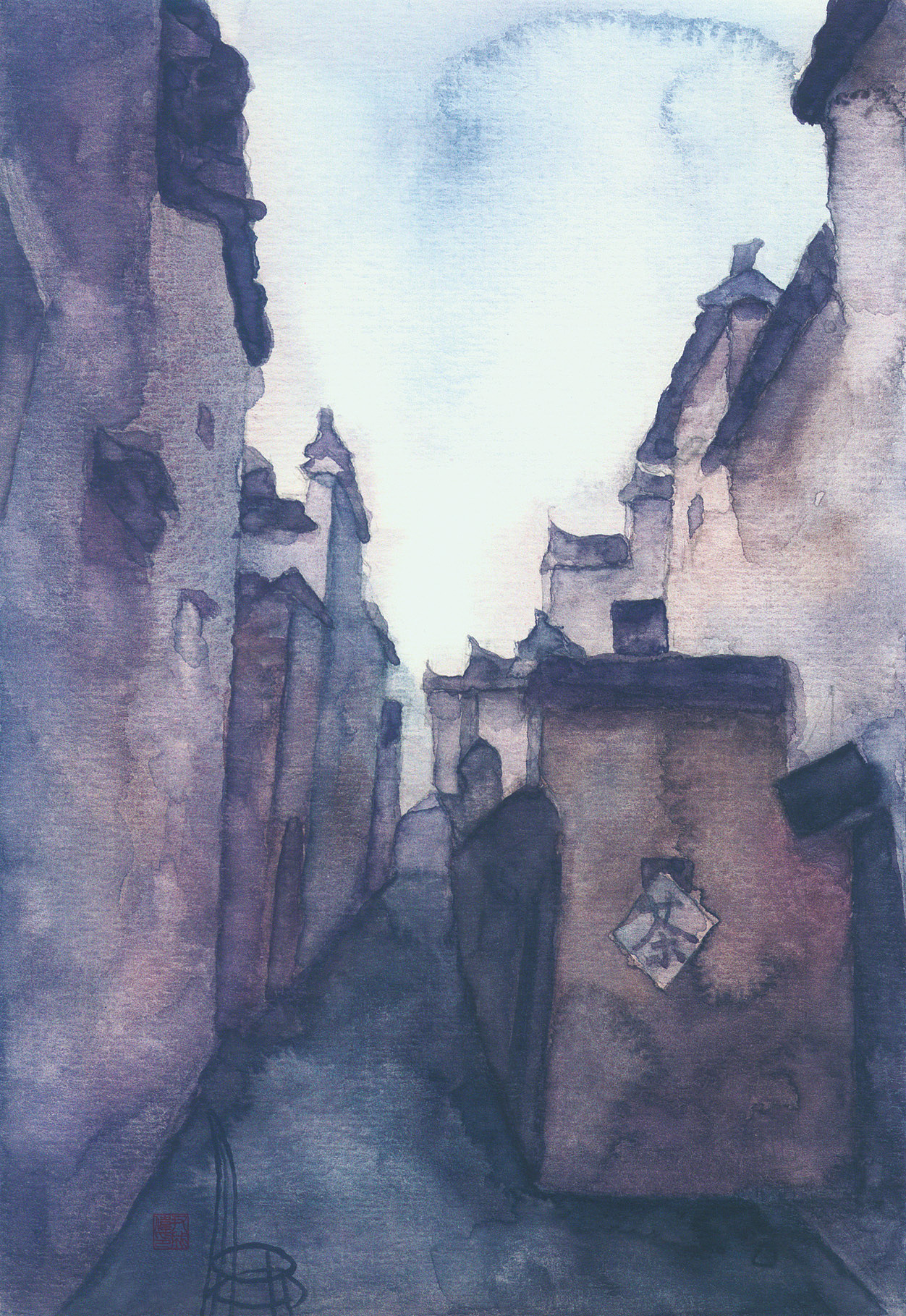 宏村行尹成伟水彩写生作品