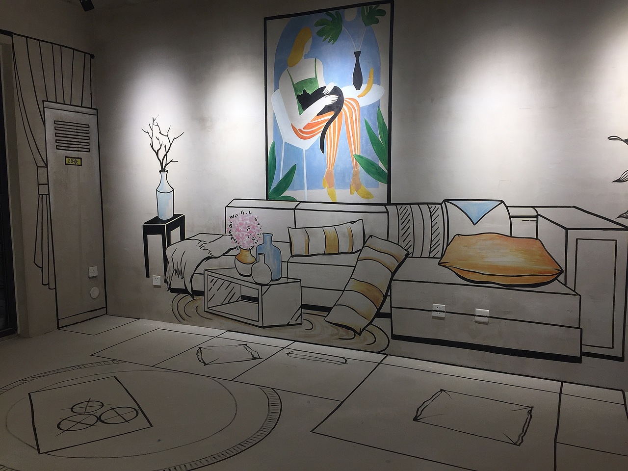 客厅沙发背景彩绘示意