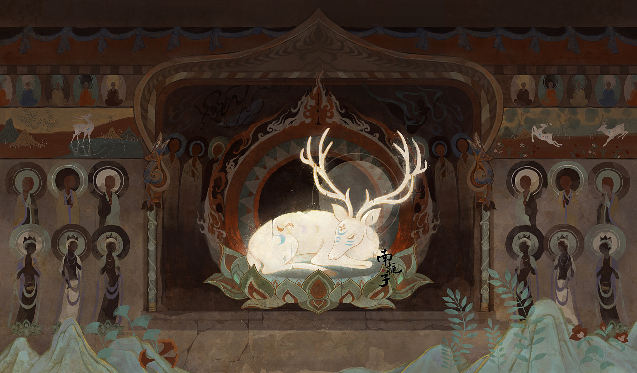敦煌四兽 | 鹿王本生|插画|创作习作|是南栀子 - 原创作品 - 站酷