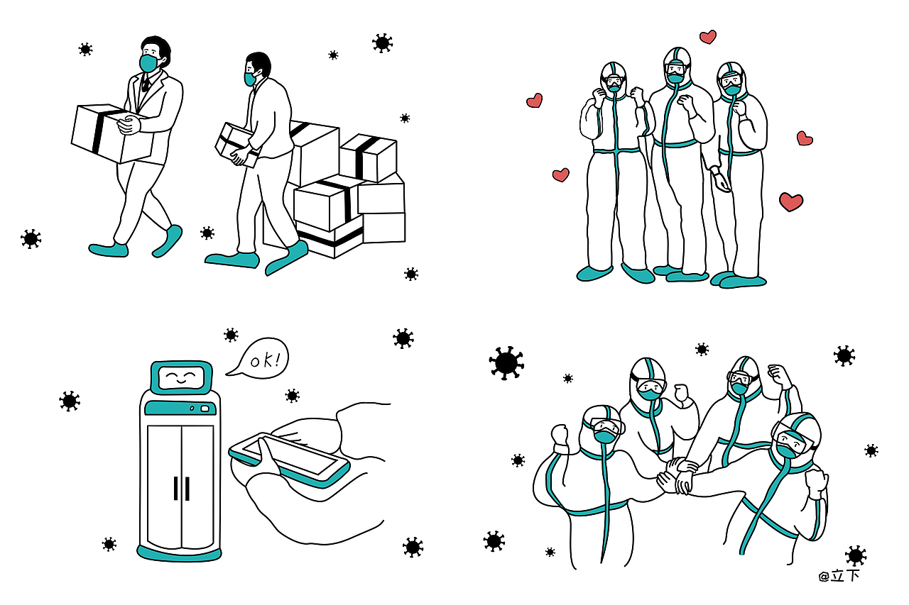 抗肺炎疫情一线医疗护士线条风格插画