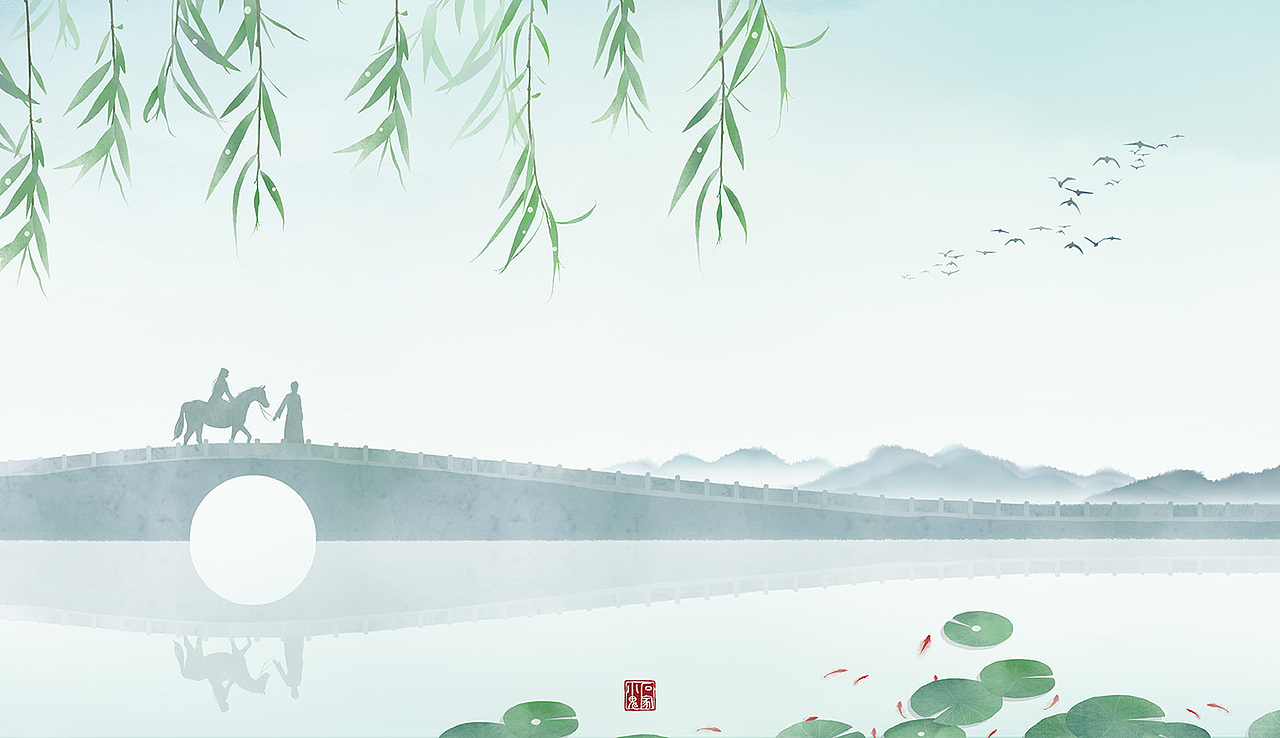 【古风插画】西湖断桥夏季