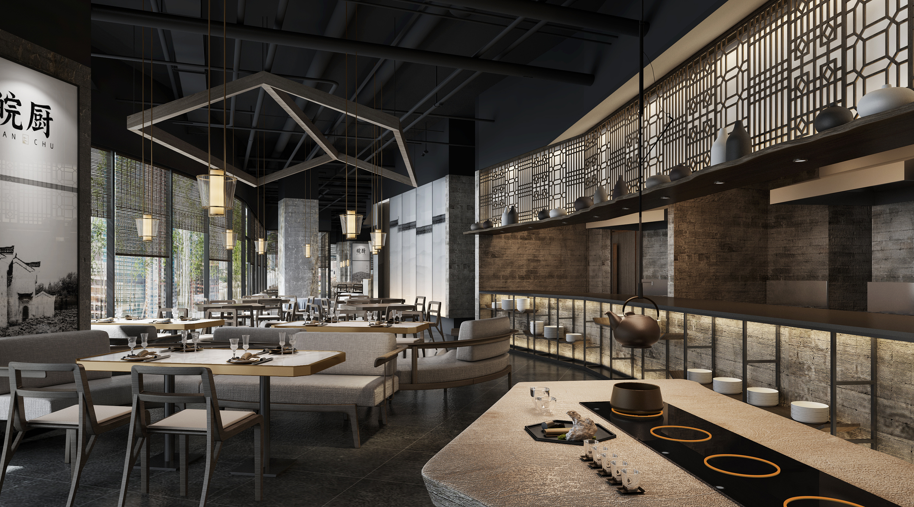 中式客餐厅厨房 - 效果图交流区-建E室内设计网