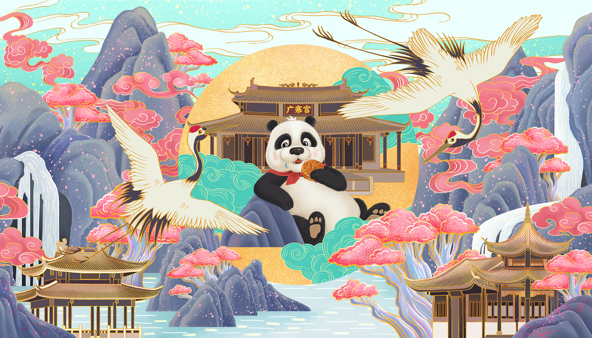 阿福熊×陈周周 中秋月饼礼盒包装插画|插画|商业插画|picast图卡司