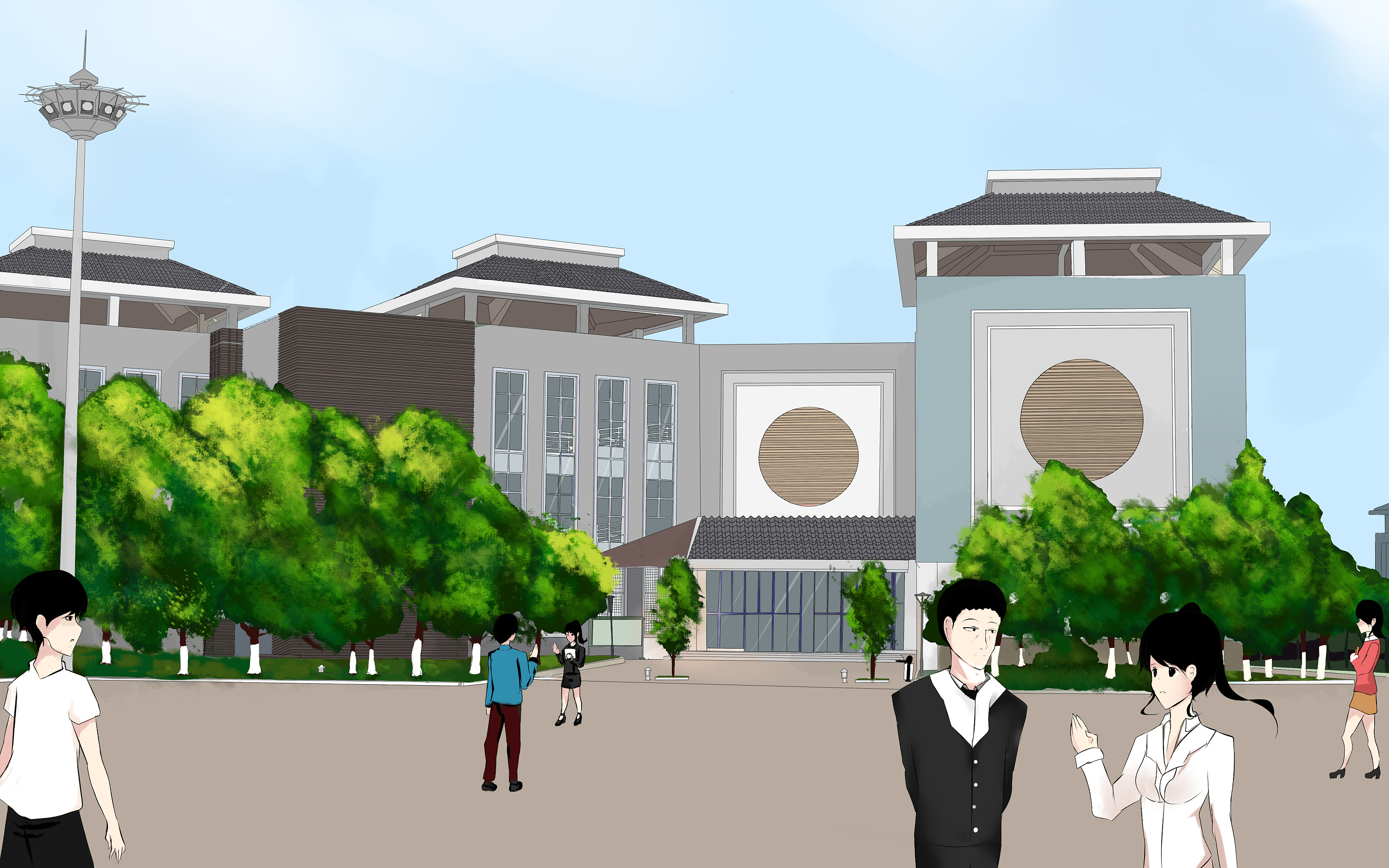 校园插画,风景插画,商业插画