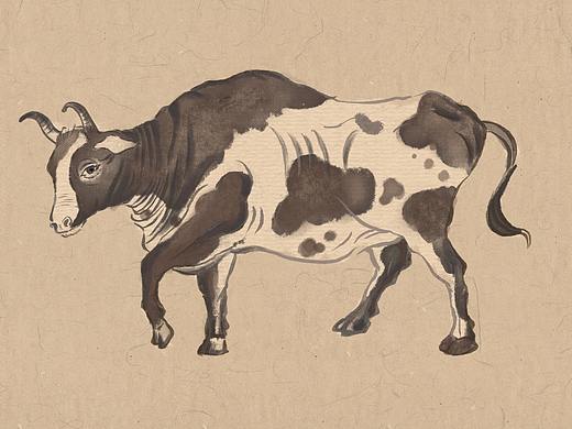 牛水墨插画