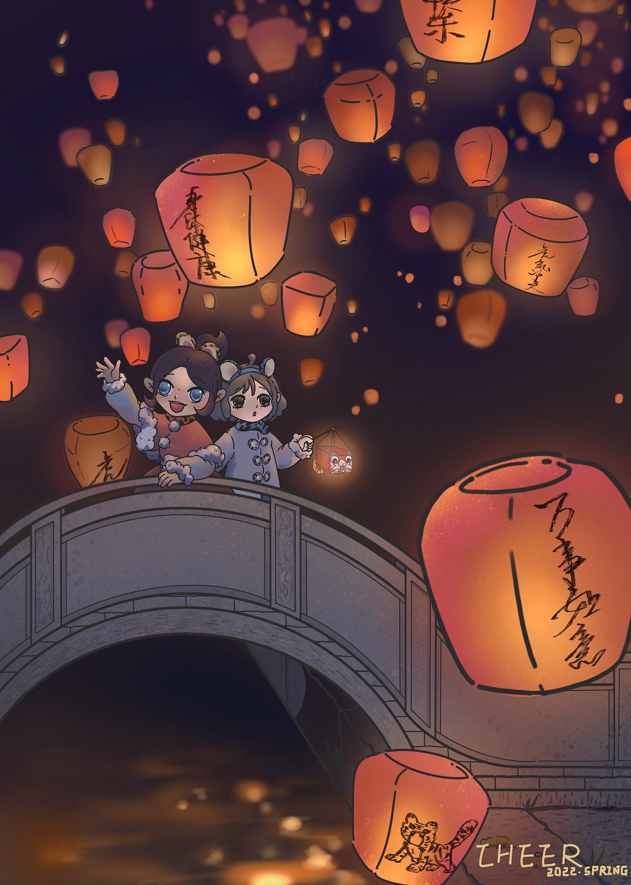 虎年新春贺图元宵节贺图|插画|商业插画|千儿不会飞 - 原创作品