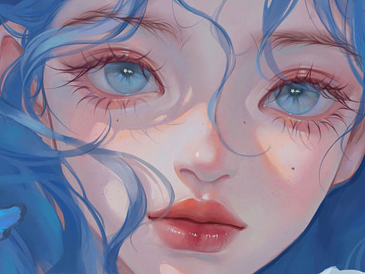 冰湖蓝色系插画