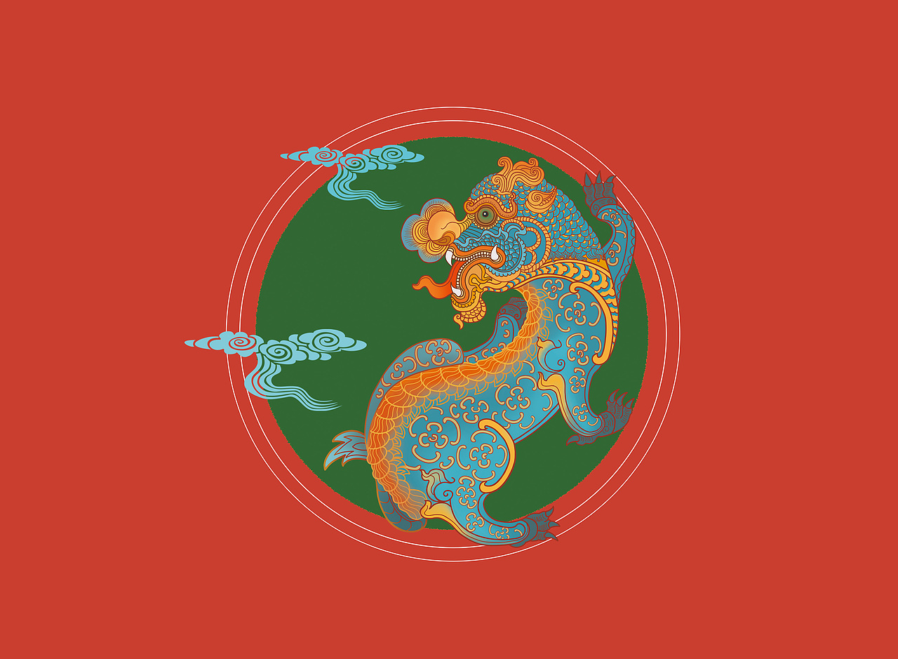 土味国潮风楼外楼龙凤貔貅等