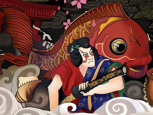浮世绘-武士大战海鲜