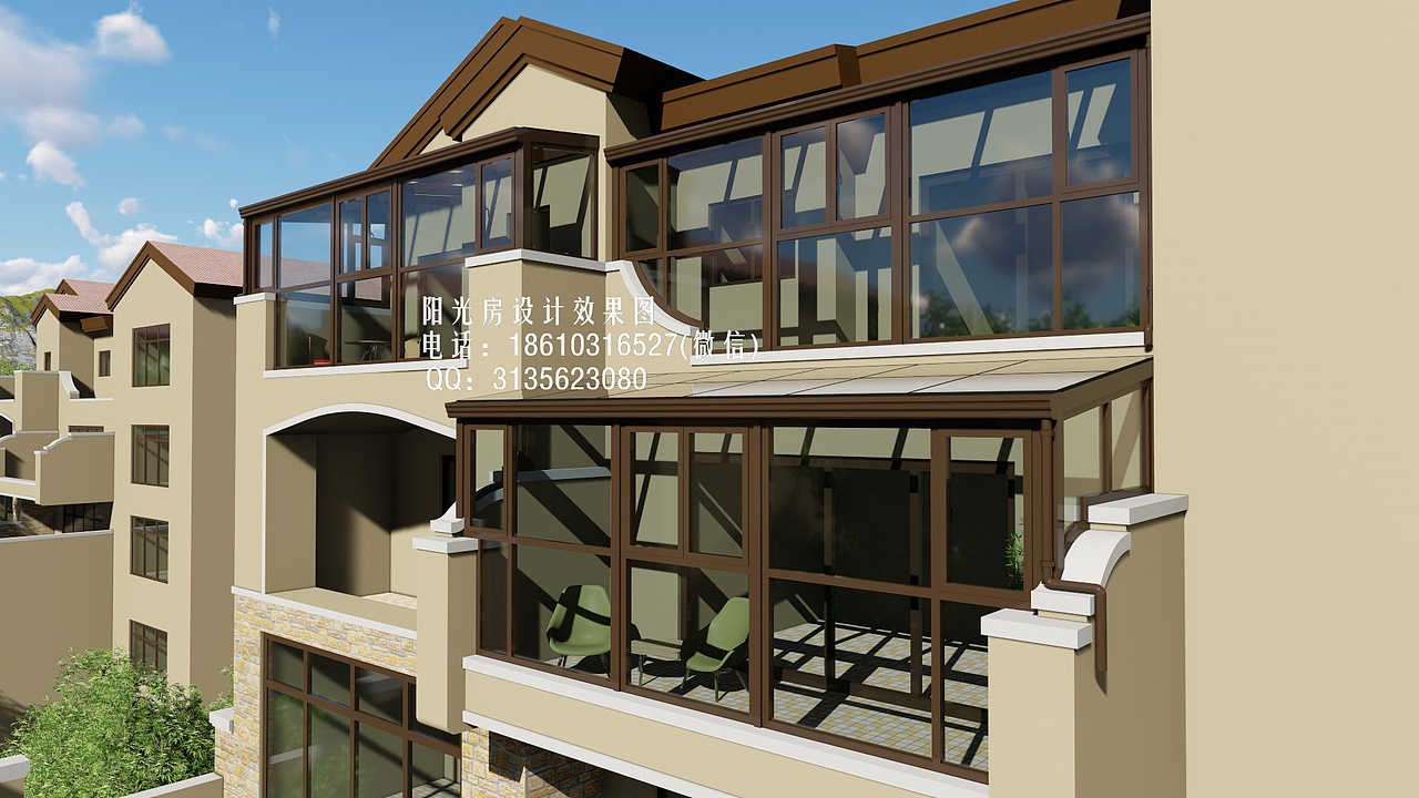 D9113断桥铝门窗阳光房设计效果图