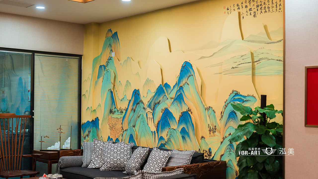 商业国画青绿山水墙绘壁画（图ZMjg5Njg1MjEy） - 绘画 - 站酷设计师泓美墙绘HMBEE原创素材 - 站酷ZCOOL