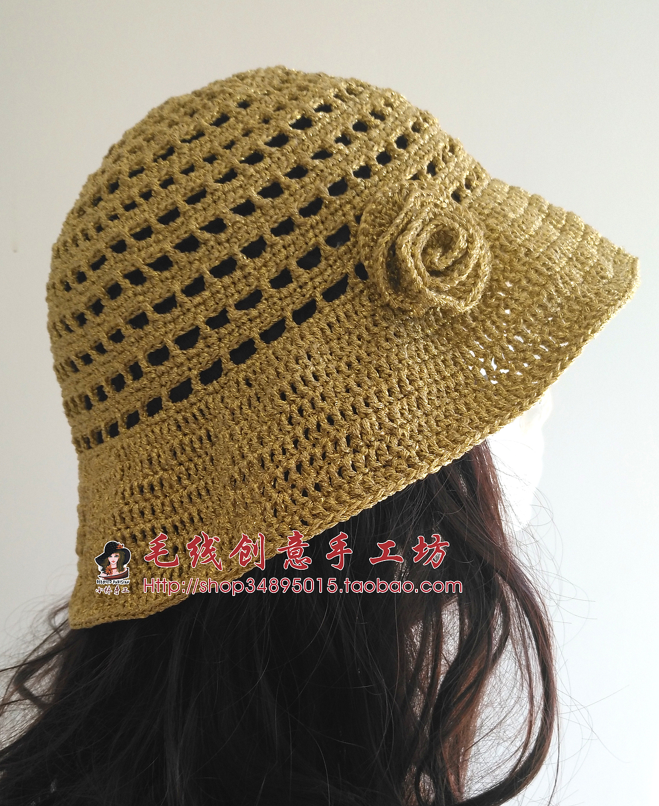 甜美公主帽花朵镂空遮阳女帽太阳帽透气凉爽闪金春秋