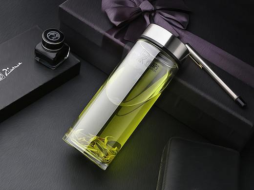 玻璃杯水杯创意潮流双层便携茶杯 拍摄 摄影
