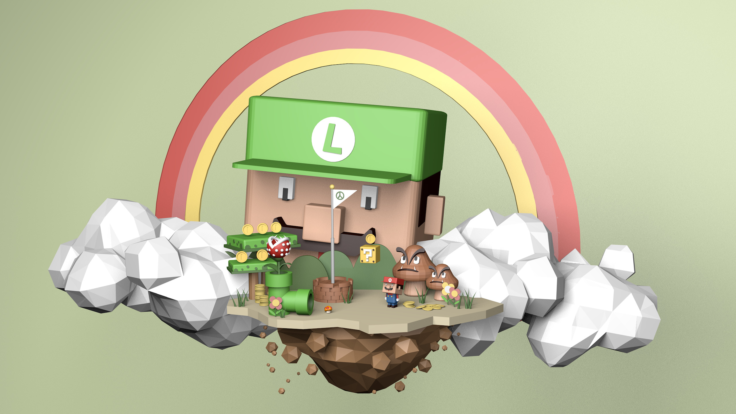 马里奥兄弟 卡通人物场景建模【c4d建模练习】