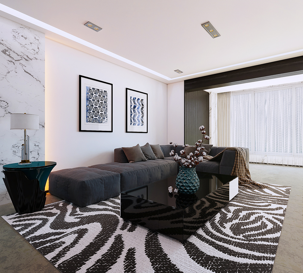 黑白灰搭配简欧风格客厅装修设计-房天下装修效果图