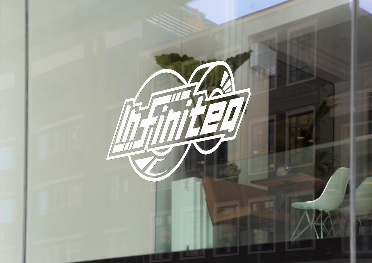 Infintea克莱因蓝赛博工业风咖啡奶茶店新LOGO贴纸设计
