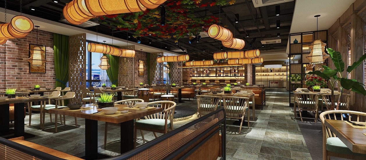 中式酒店餐厅效果图