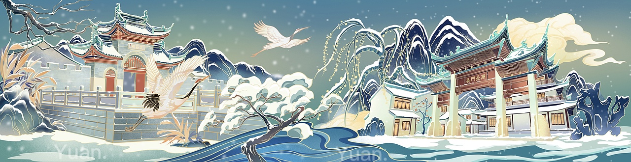 苏州的冬去春来——运河十景（图ZMjkwNjc1OTQw） - 商业插画 - 站酷设计师栗子板鸭原创素材 - 站酷ZCOOL