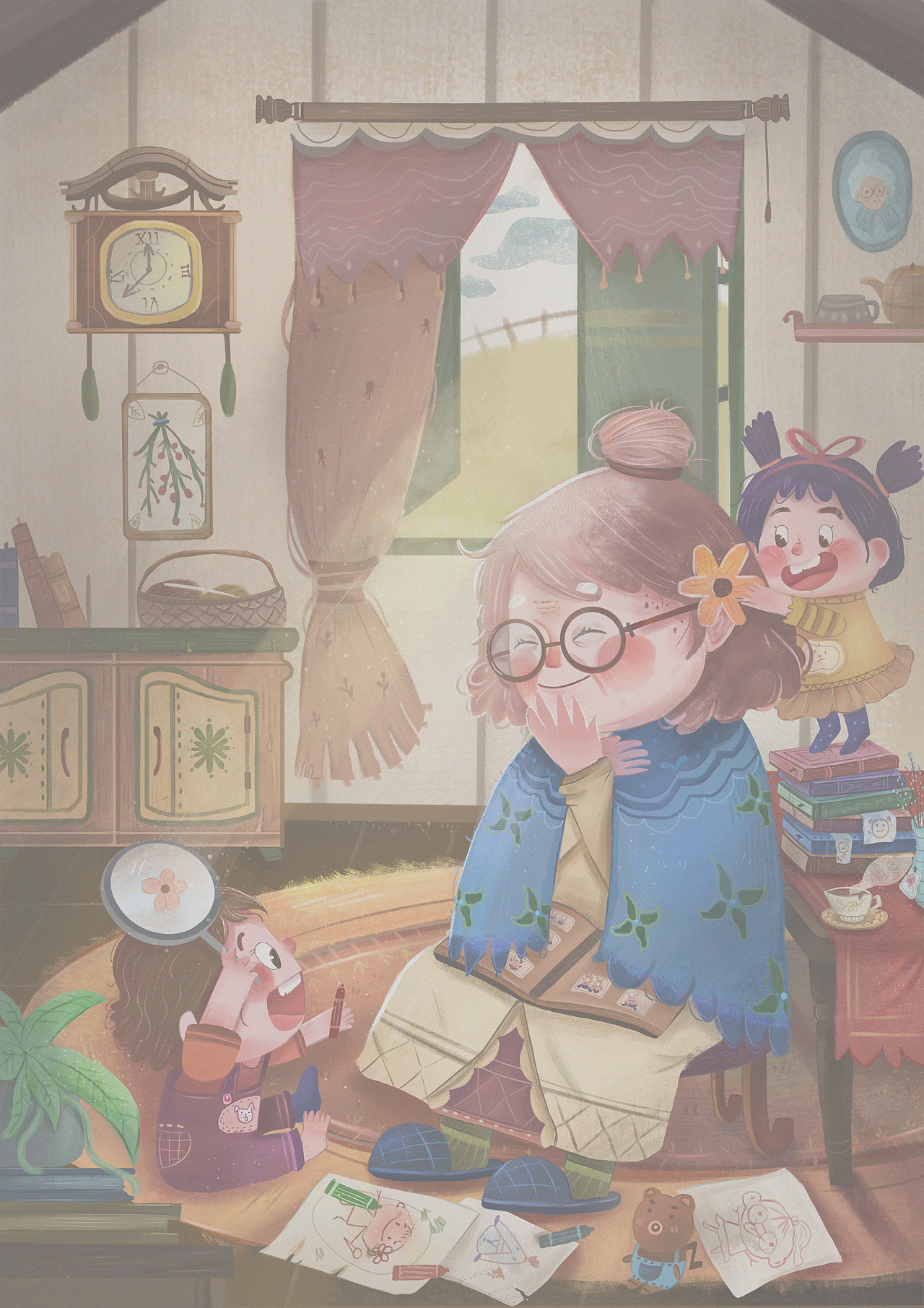 幅图~温暖的室内,小孩于帮奶奶打扮广州/插画师/3年前/684浏览盒豆乳