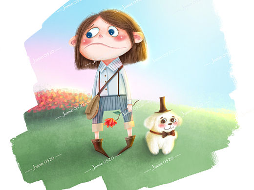 不开心的小女孩（线稿）