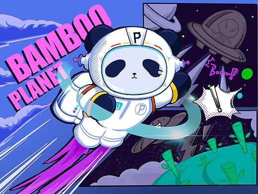 熊猫插画 美式漫画风宇宙潘达星突袭