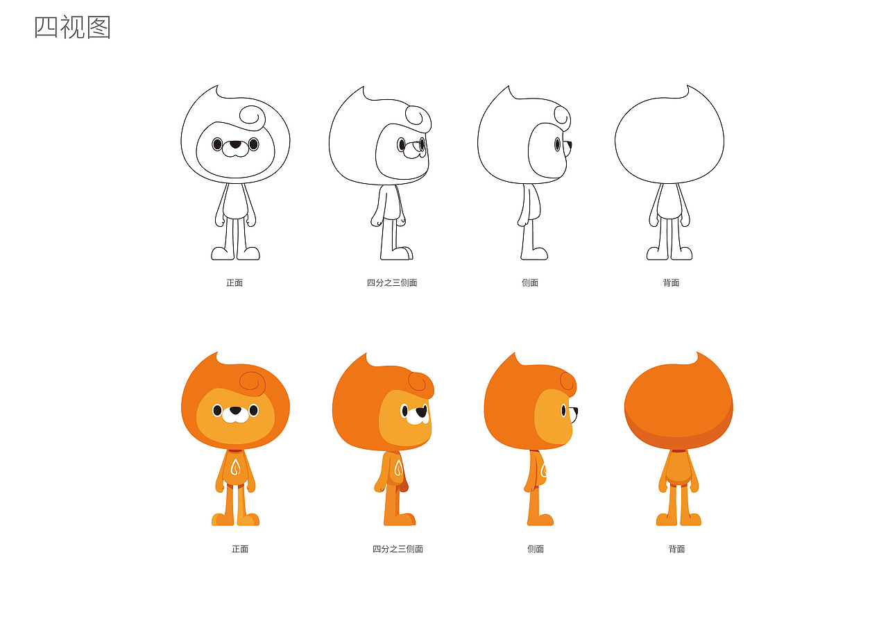 一组小狮子吉祥物以及延展动作的设计.