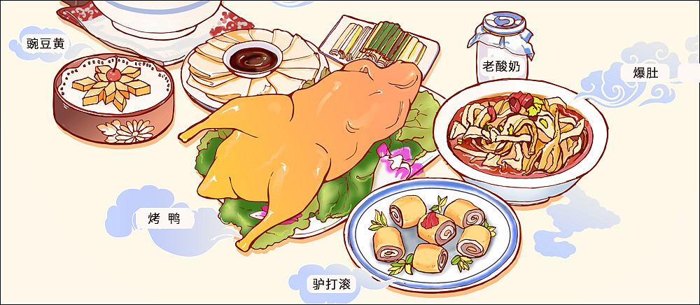 北京美食印象（图ZMTIxMzcwODQ4） - 商业插画 - 站酷设计师Shine小画原创素材 - 站酷ZCOOL