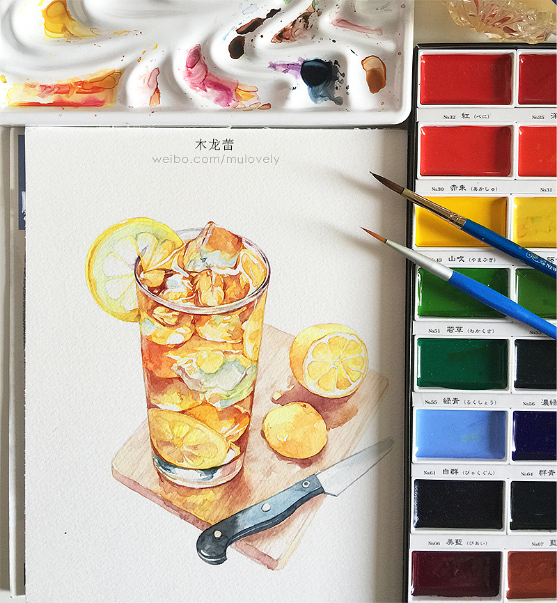 手绘水彩 柠檬冰记录夏天(附步骤)