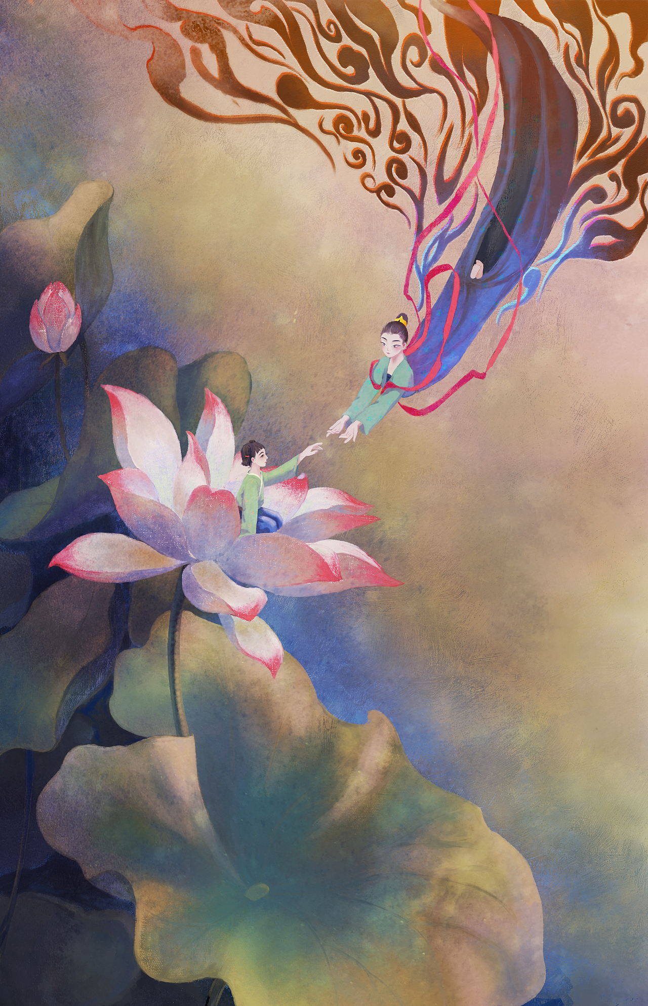 菡萏 少女 赶着夏天的尾巴画了荷花