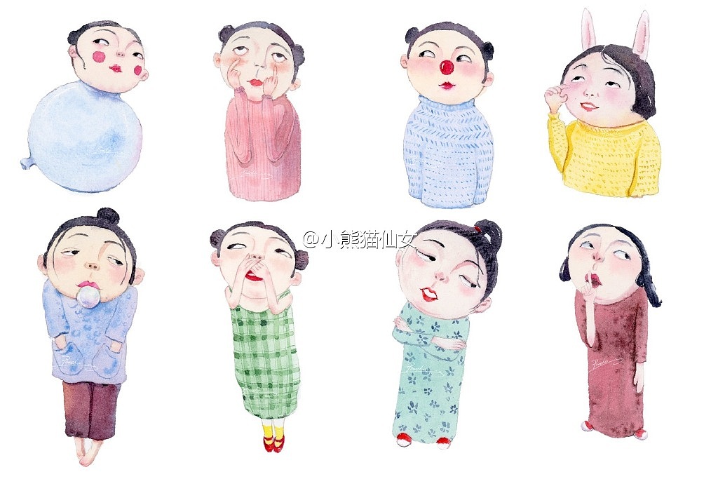 【小熊猫】水彩手绘人物水彩教程人物卡通陶俑小人儿头像手绘水彩（图ZNjQyNjQwNDA=） - 创作习作 - 站酷设计师熊猫胖哒原创素材 - 站酷ZCOOL