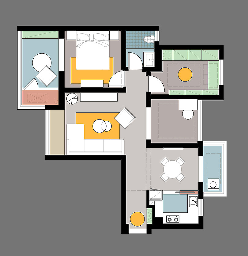郑州阳光城丽兹公馆128平三室两厅户型装修设计家具平面布局——美巢装饰