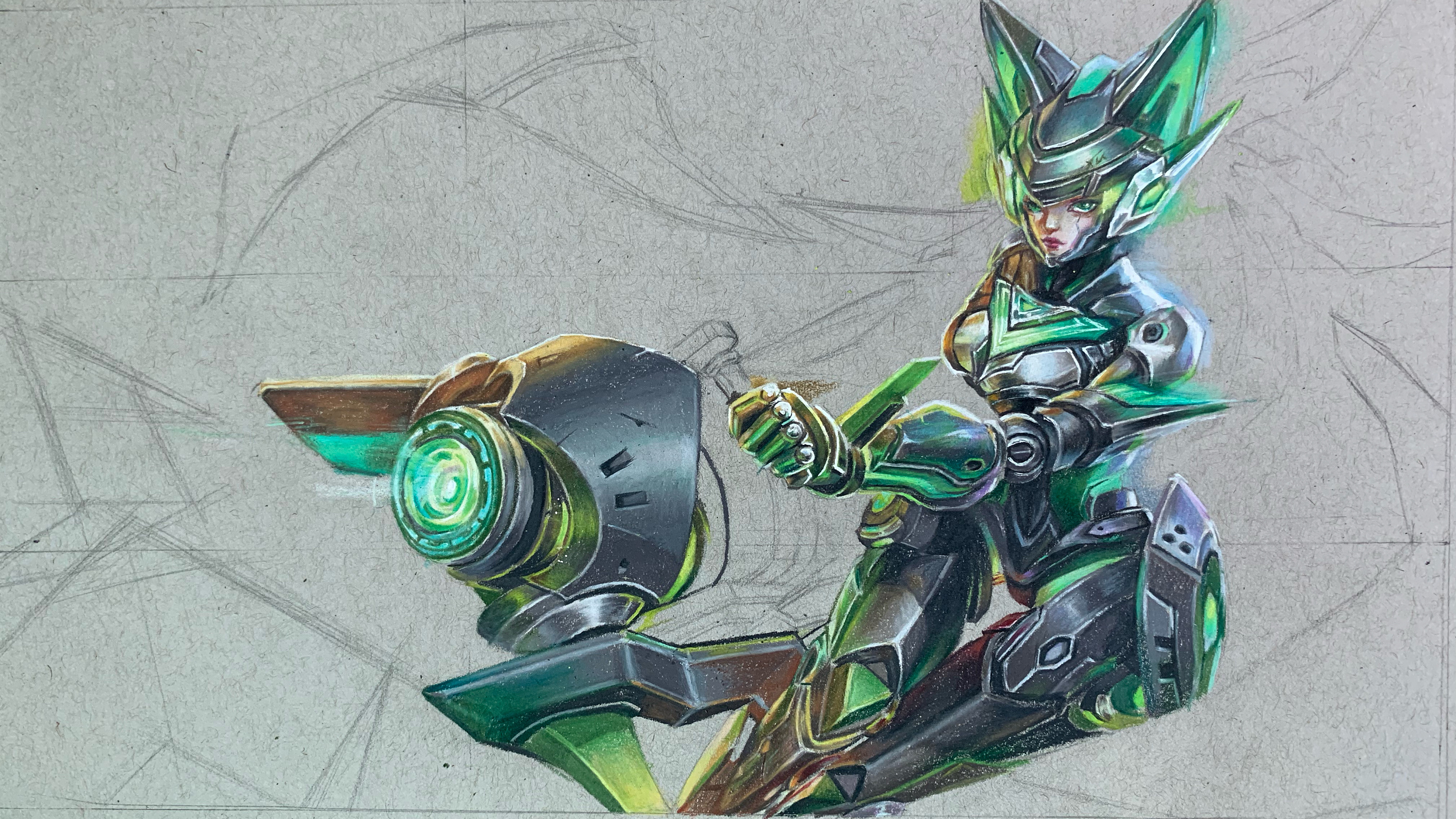 【彩铅】王者荣耀～孙尚香末日机甲|纯艺术|绘画|罗力宁 - 临摹作品