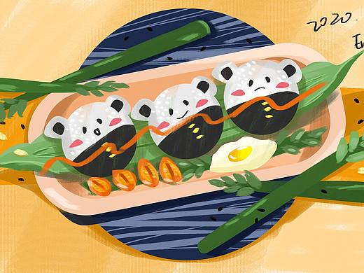 小清新手绘 插画场景 便当 蛋糕女孩