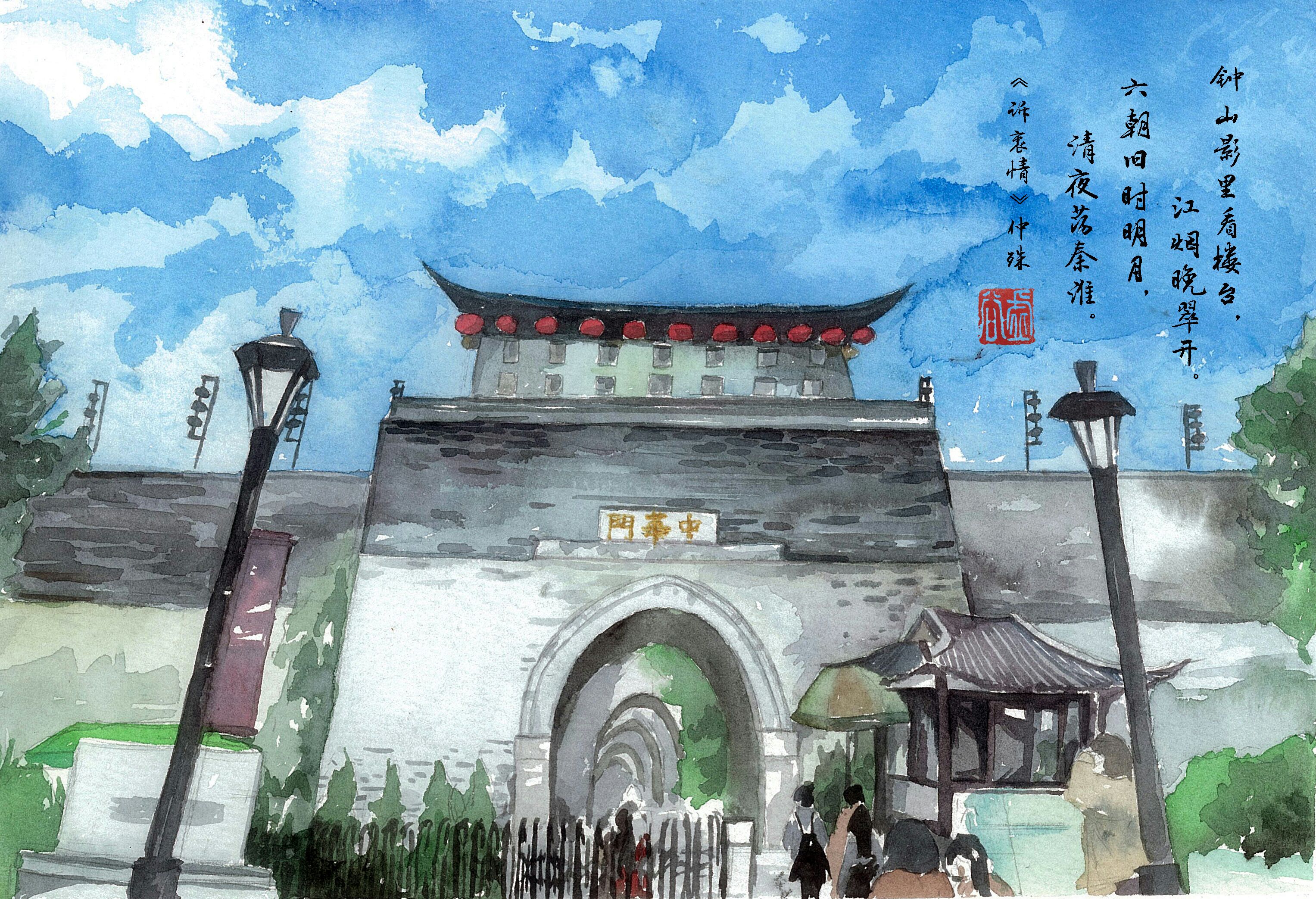 南京城门画图片