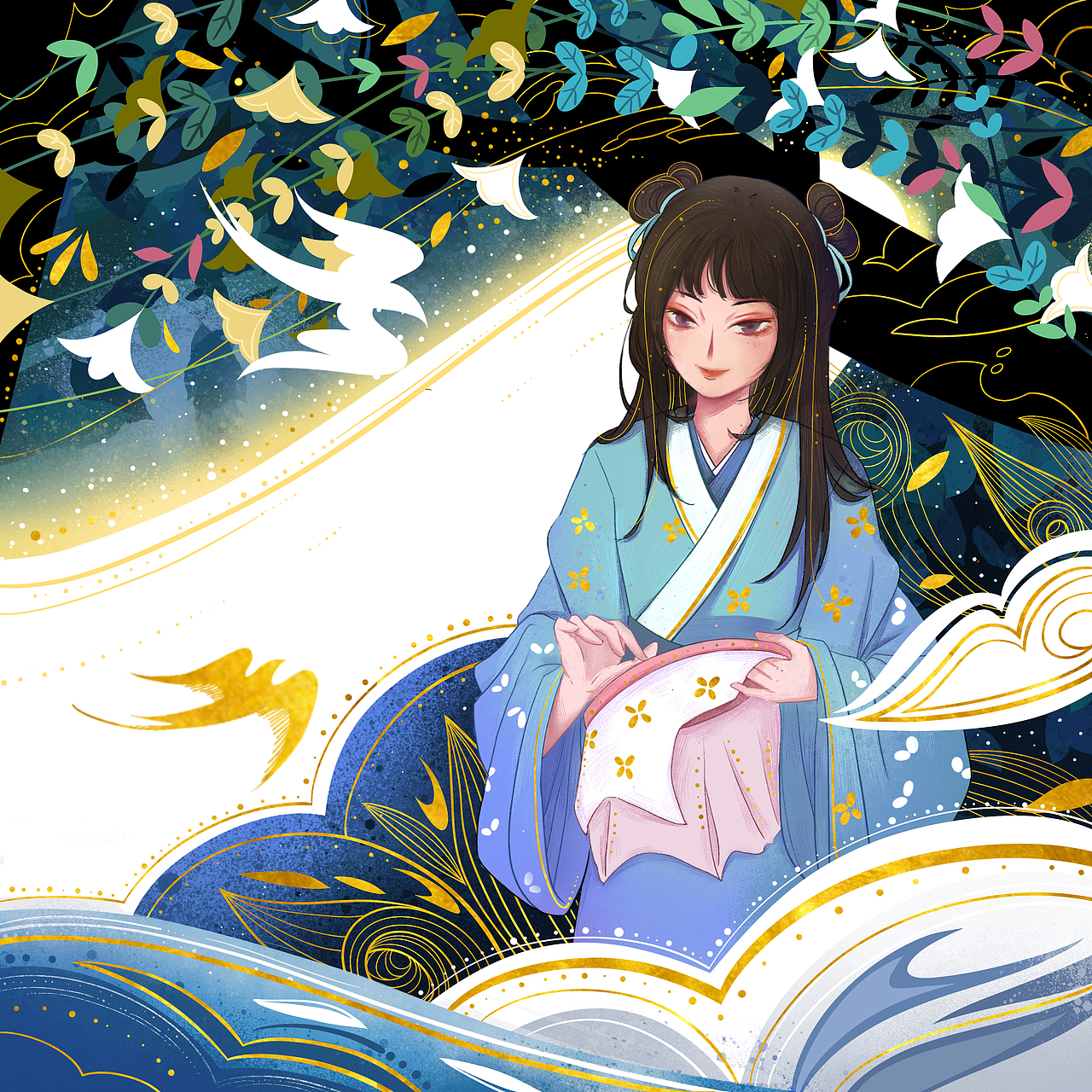 柏抱槐民間傳說-《槐娘與柏郎》系列插畫（圖ZMjY1NTcxODA0） - 繪本 - 站酷設(shè)計師爽籽VIVI原創(chuàng)素材 - 站酷ZCOOL