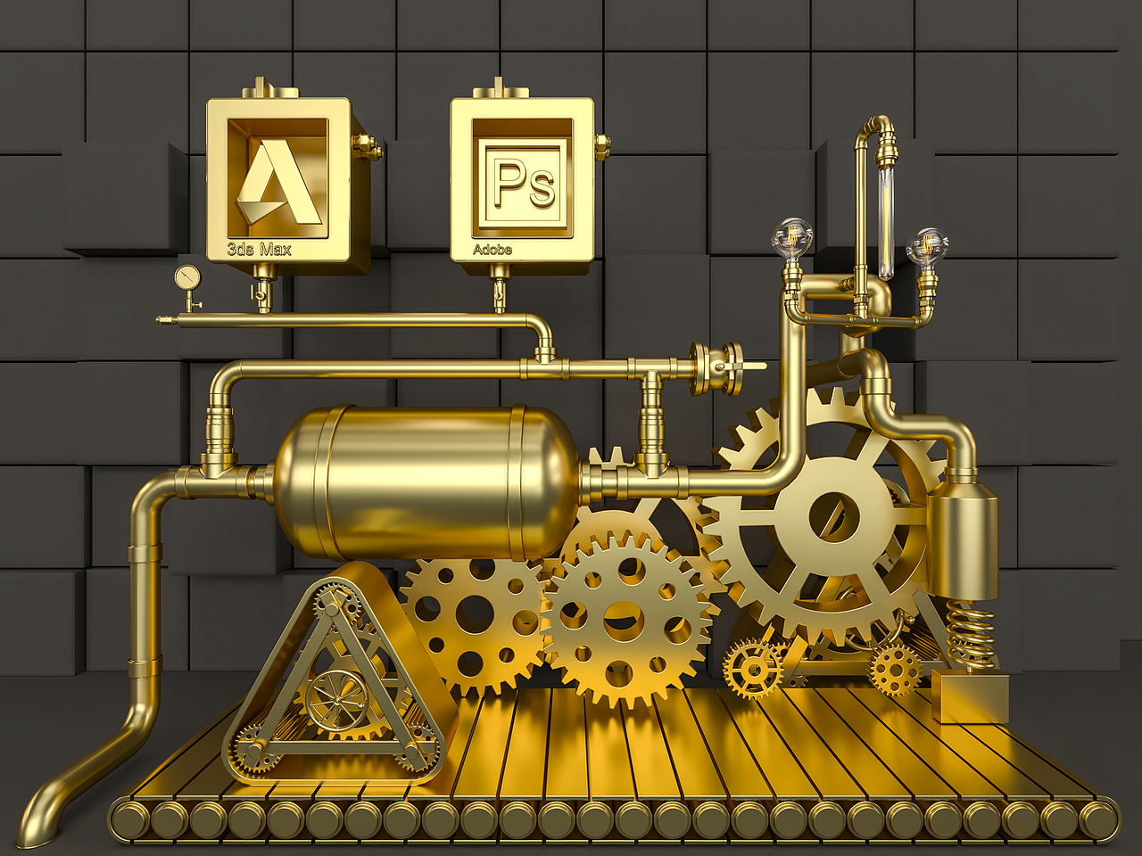 金属3dmax和ps机械工作流程哈哈