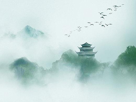 中国风绿色山水画