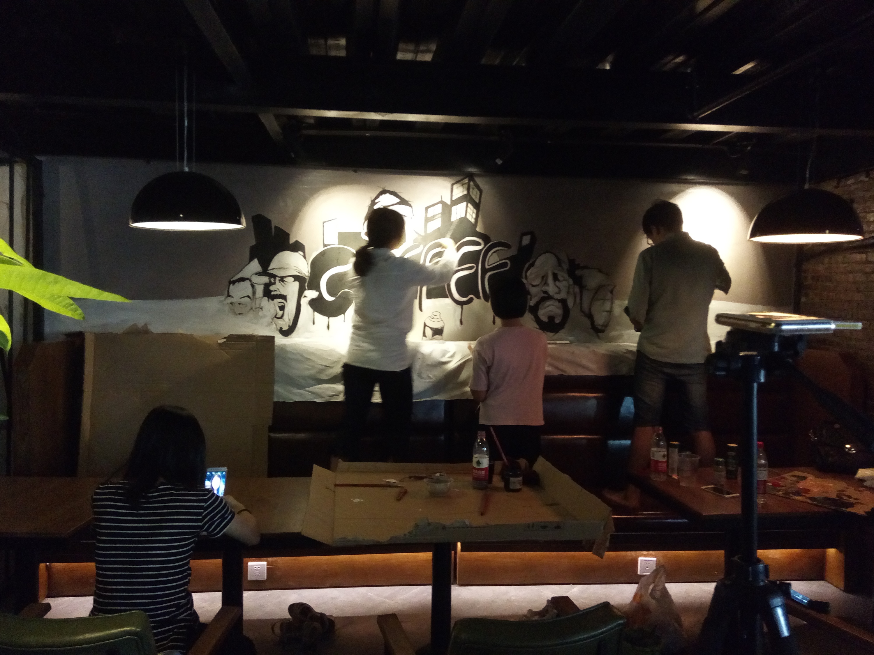 餐饮店墙绘手绘墙彩绘3d画涂鸦