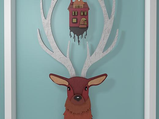 c4d建模之剪纸梅花鹿