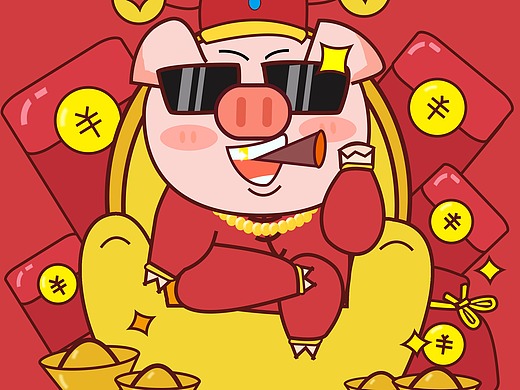 临摹手绘新年壁纸一夜暴富金猪