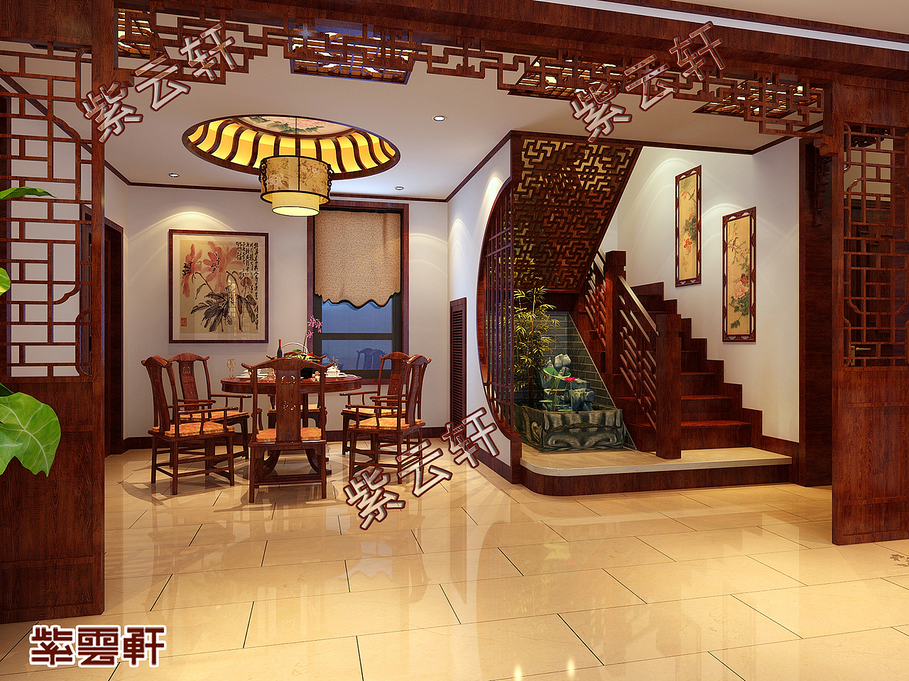 沈阳房屋仿古中式装修效果图案例,端庄大气厚重雅致