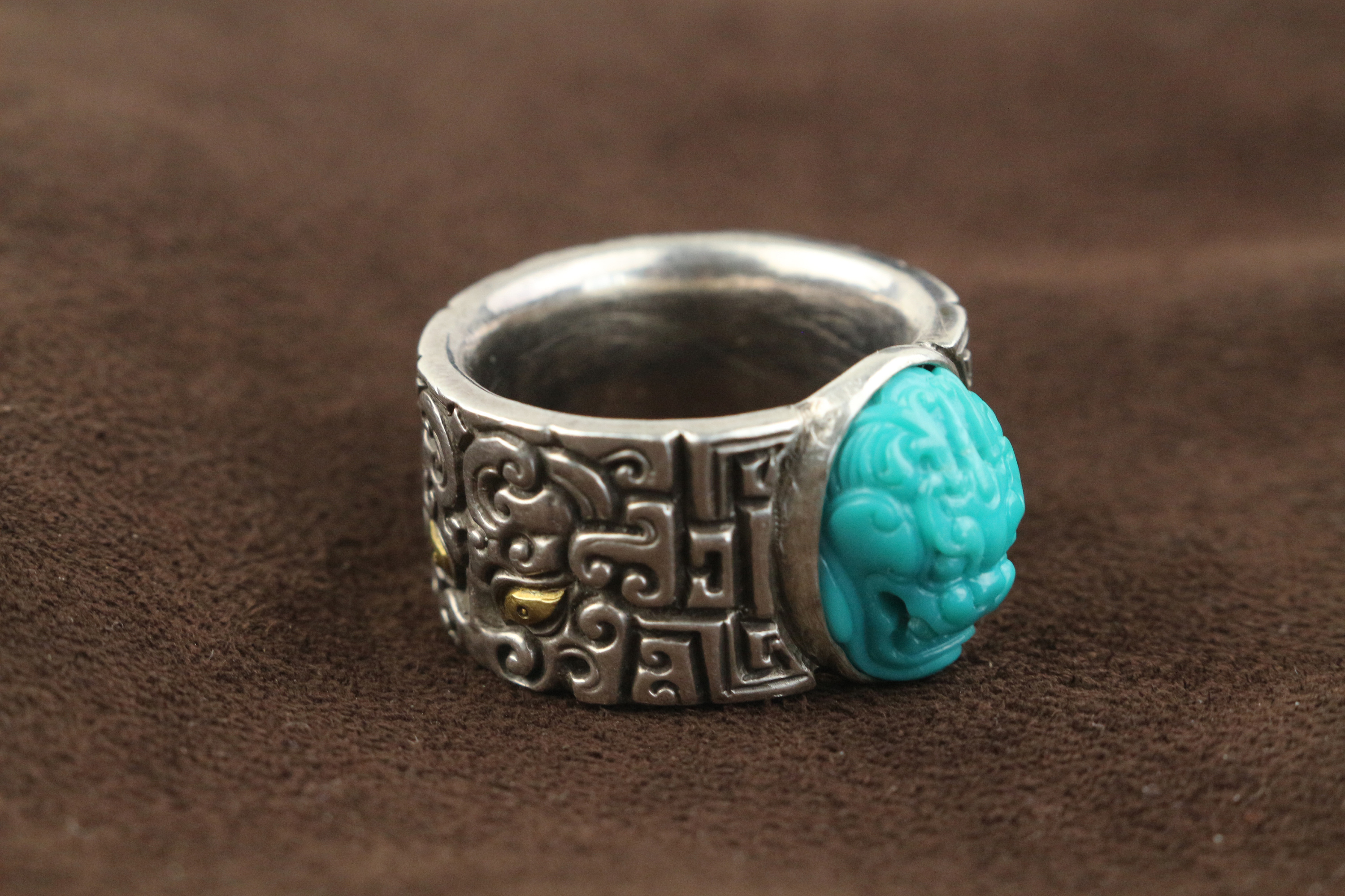 拍摄练习,云盖寺戒面,錾刻饕餮纹戒指