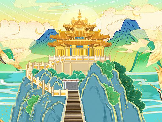 《梦游老君山》——国风海报插画
