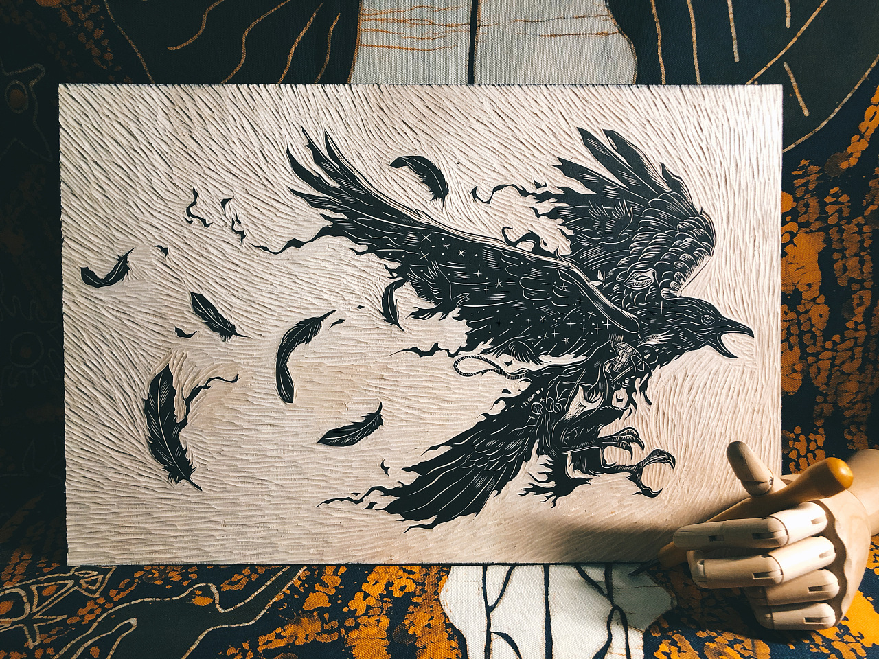 新作手工雕刻黑白木刻版画装饰画艺术品