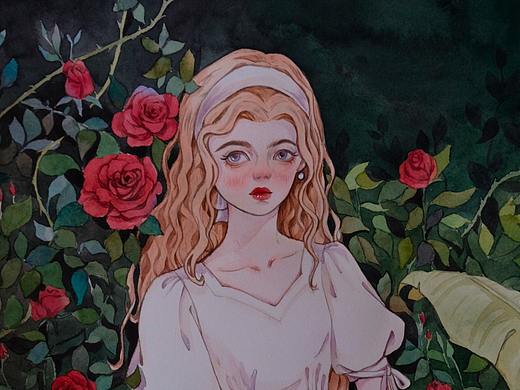 玫瑰少女---水彩插画