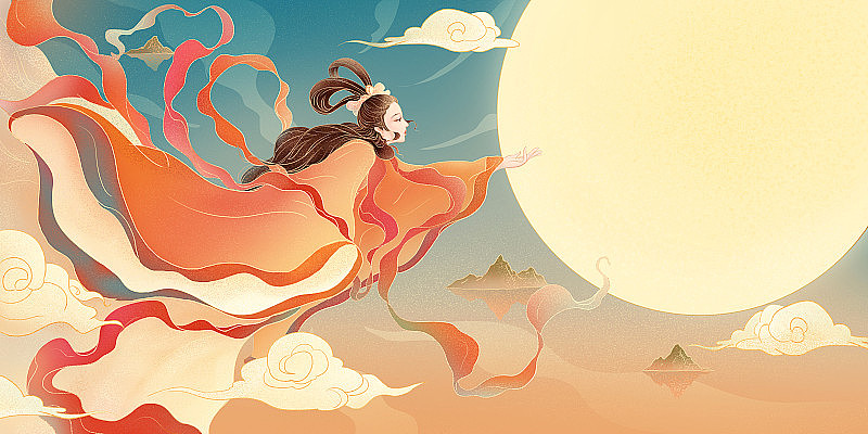 國風(fēng)嫦娥奔月中秋插畫（圖ZMjI2NjE0NTEy） - 商業(yè)插畫 - 站酷設(shè)計師青葉云原創(chuàng)素材 - 站酷ZCOOL