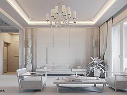 中式客厅 白模