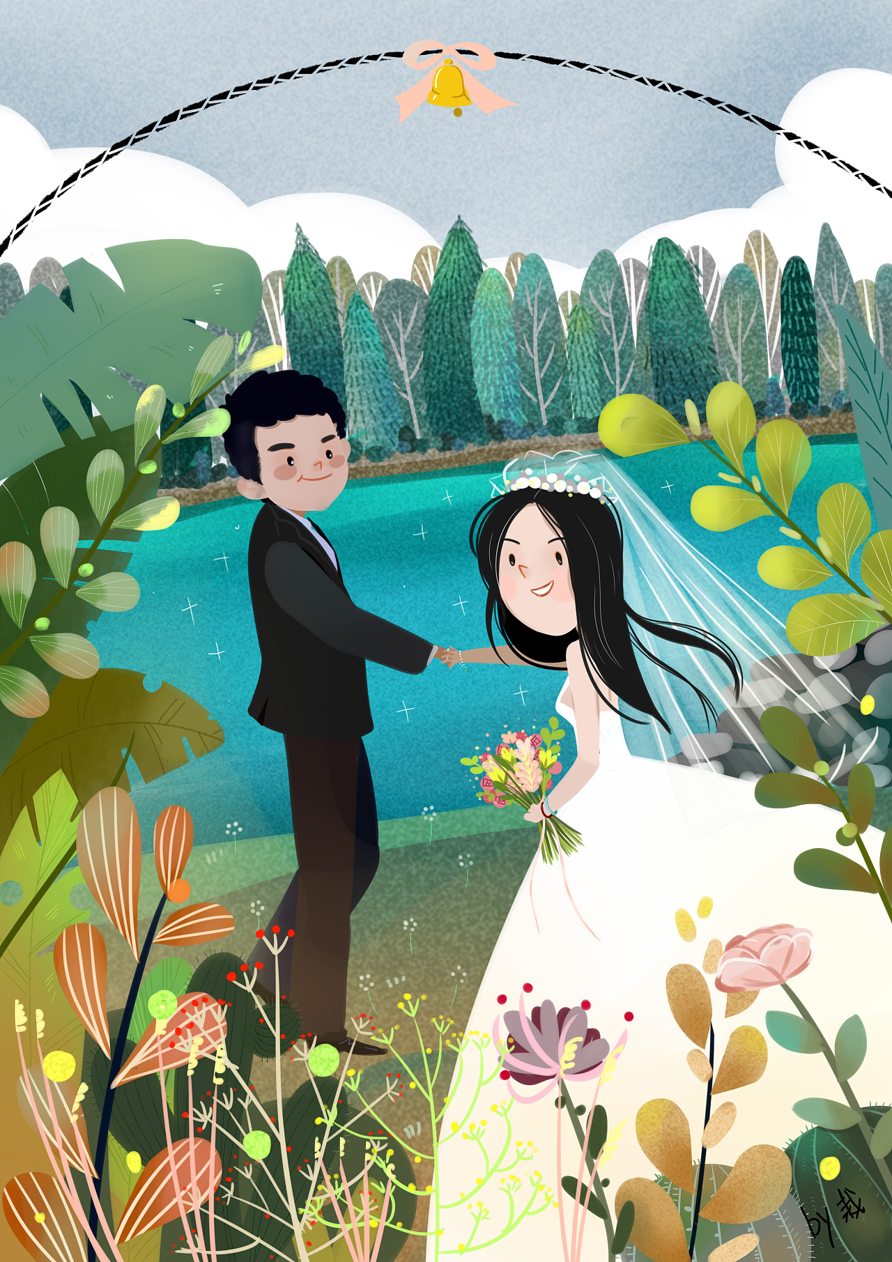 于千万之中遇见你#婚礼主题插画